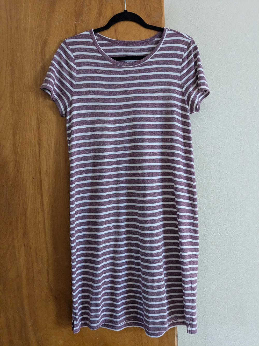 Sonoma White And Light Purple Striped Short-Sleeve Midi Dress